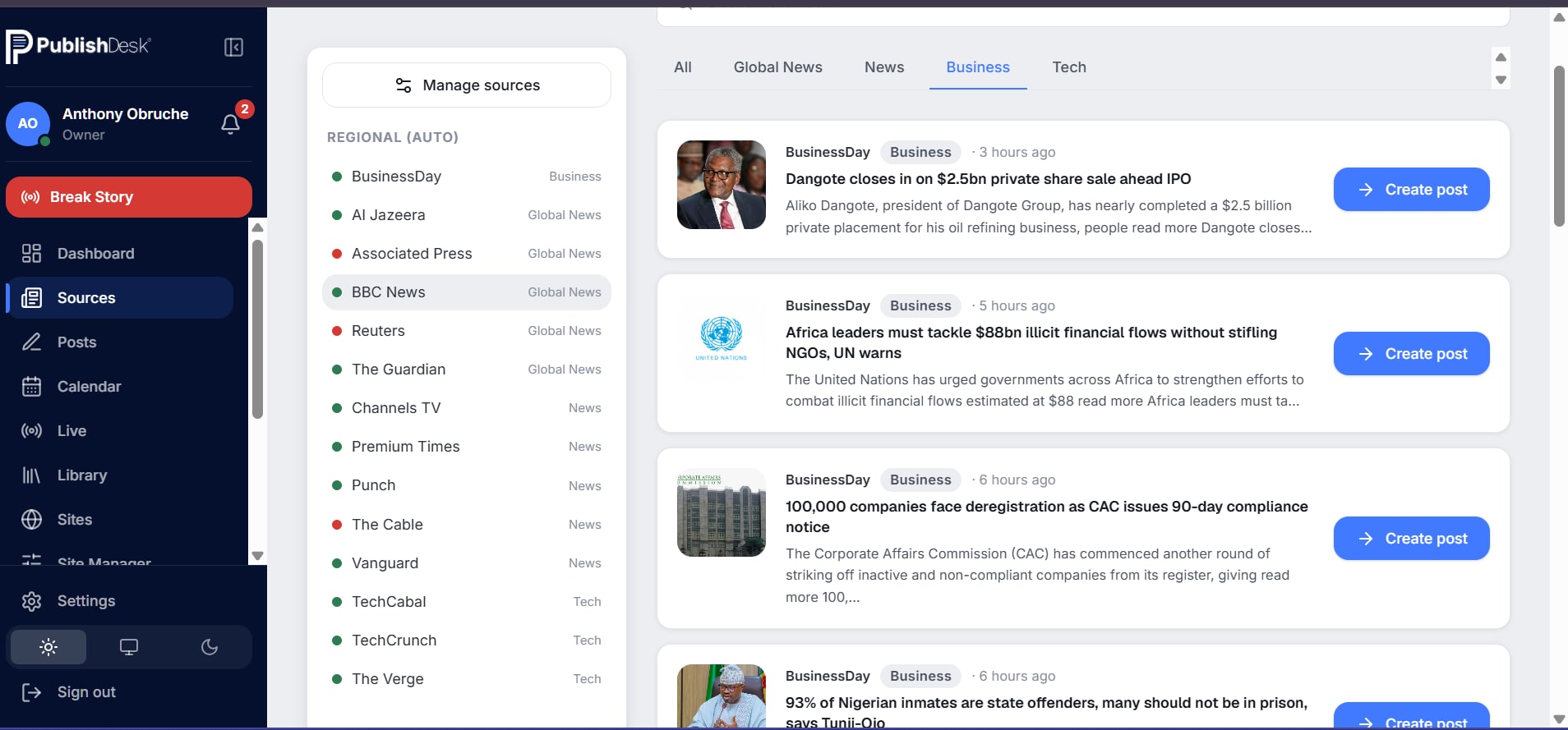 Story Monitor: trending clusters and feed sources