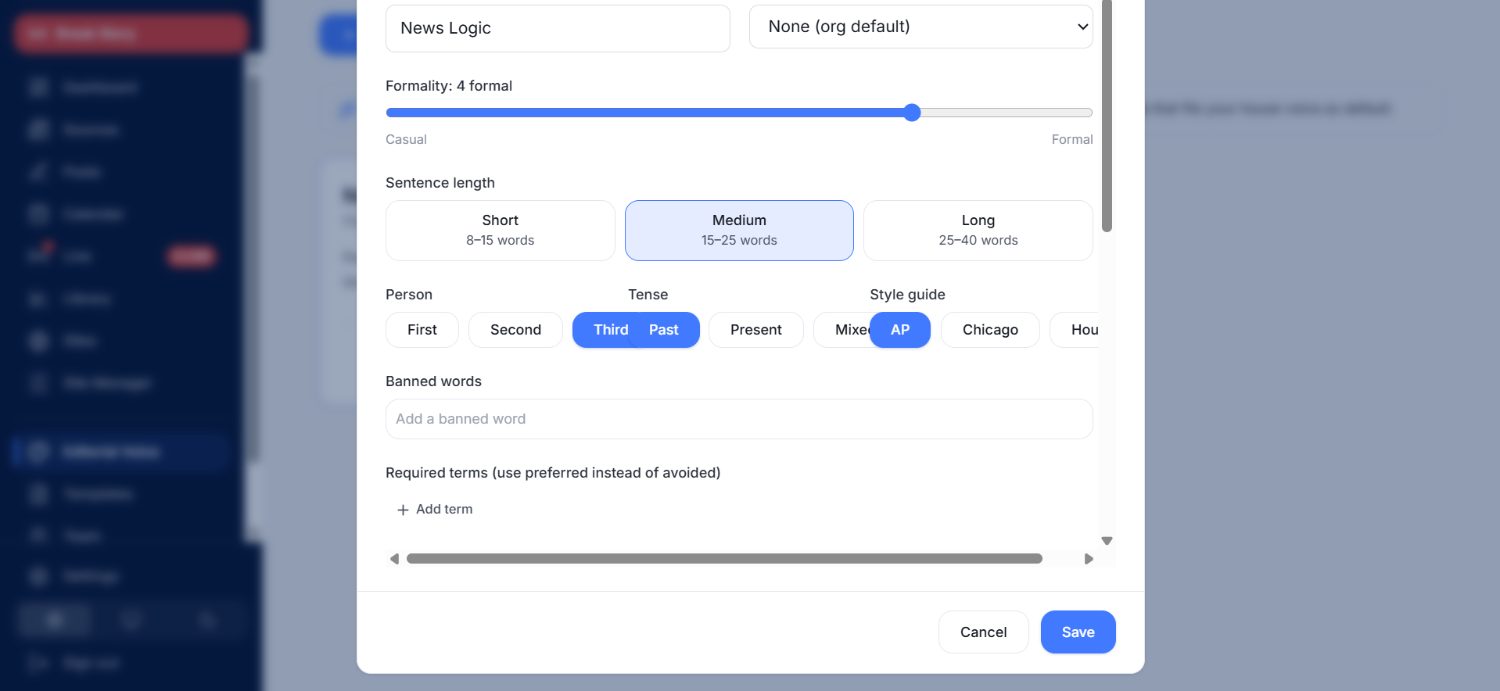 Editorial voice profile configuration